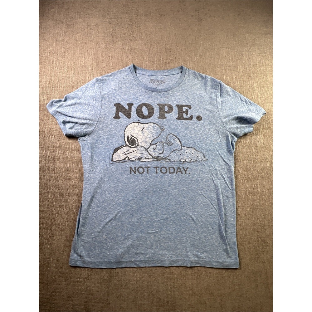 Peanuts Snoopy Nope Not Today Funny‎ Graphic Tee Shirt Blue Large Graphic Print
